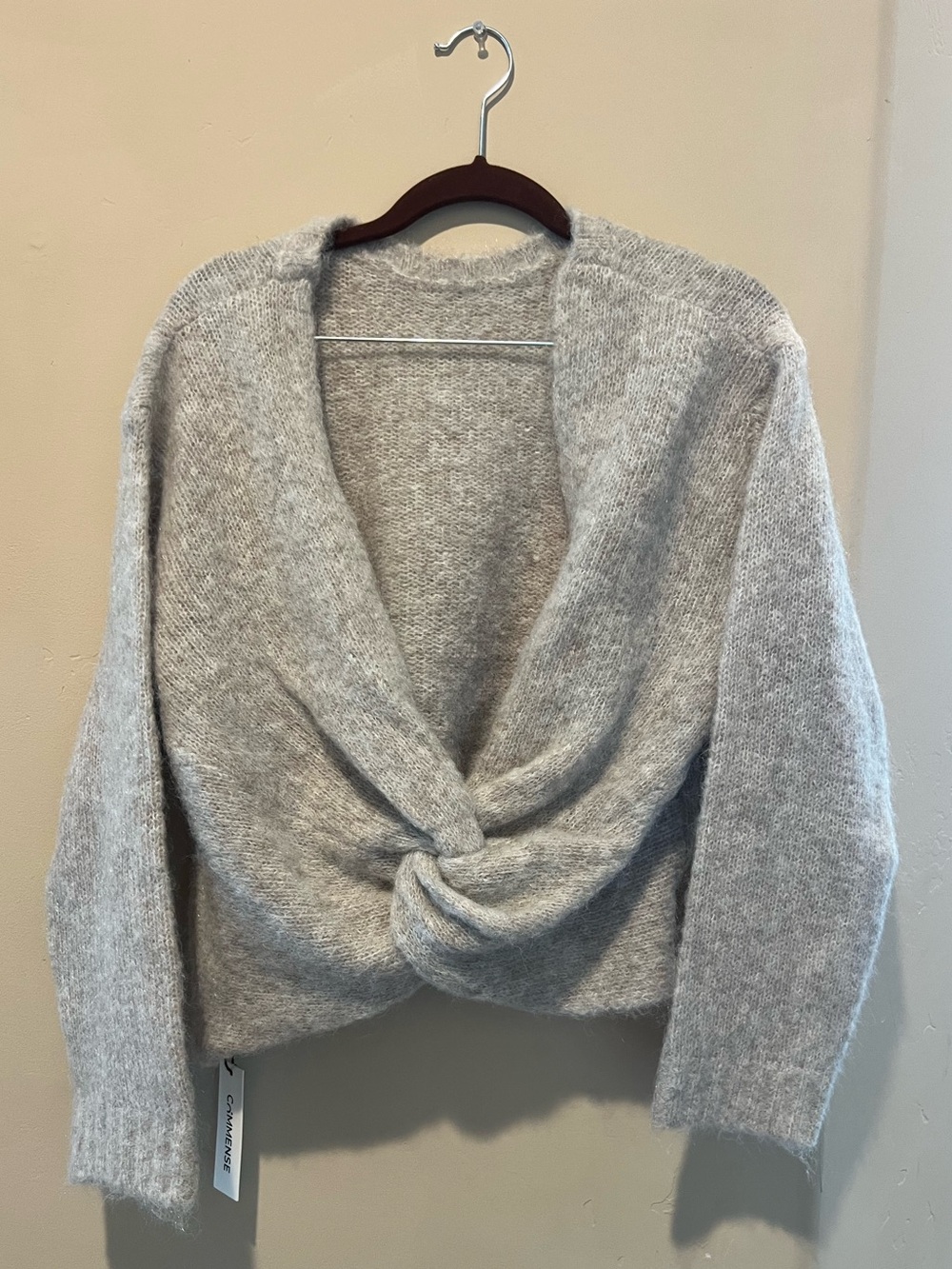 Commense Light Gray V-Neck Twist Front Sweater
